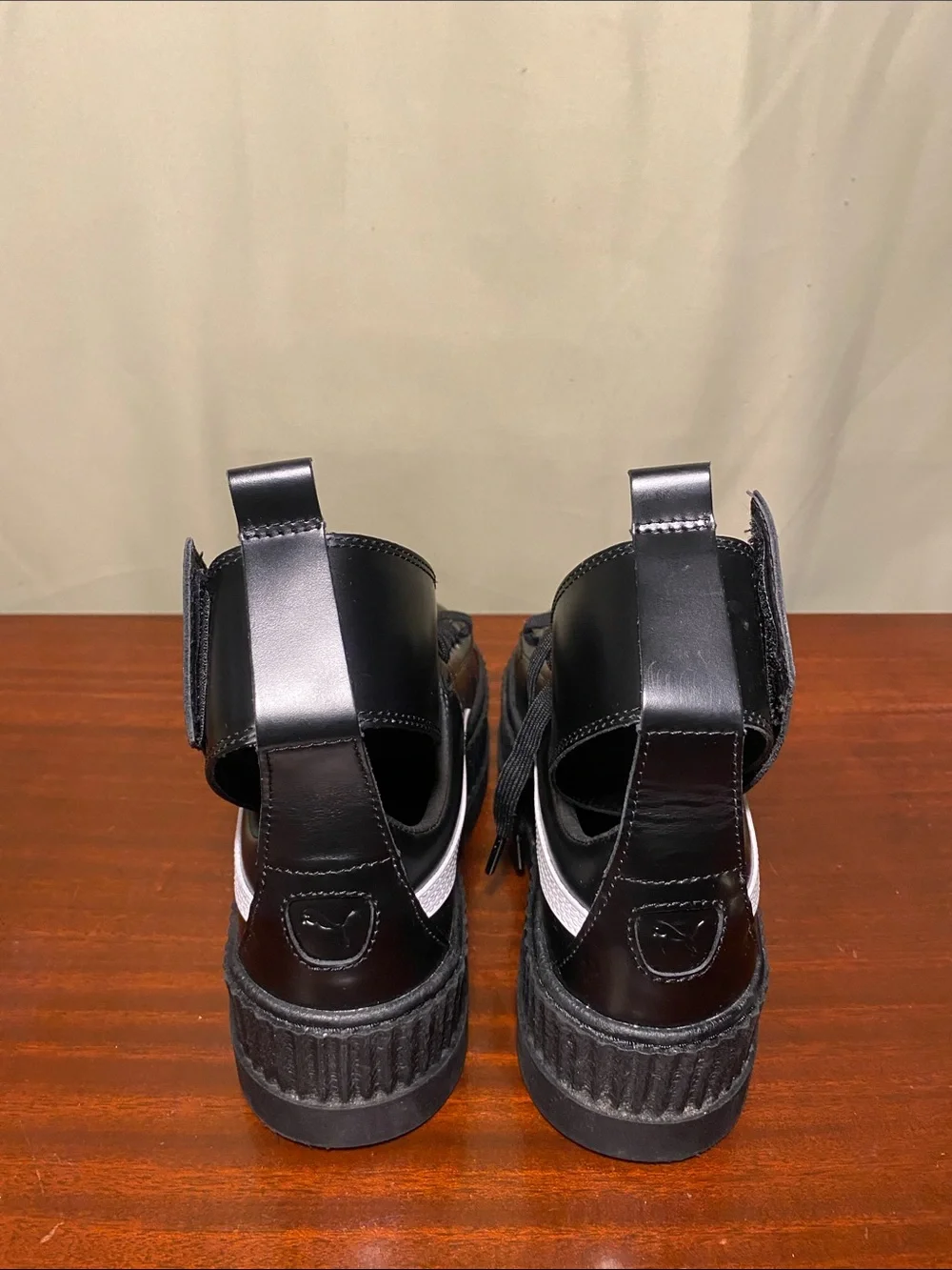 Puma X Rihanna FENTY Ankle Strap Creeper Black Leather Platform Sneakers W 9.5